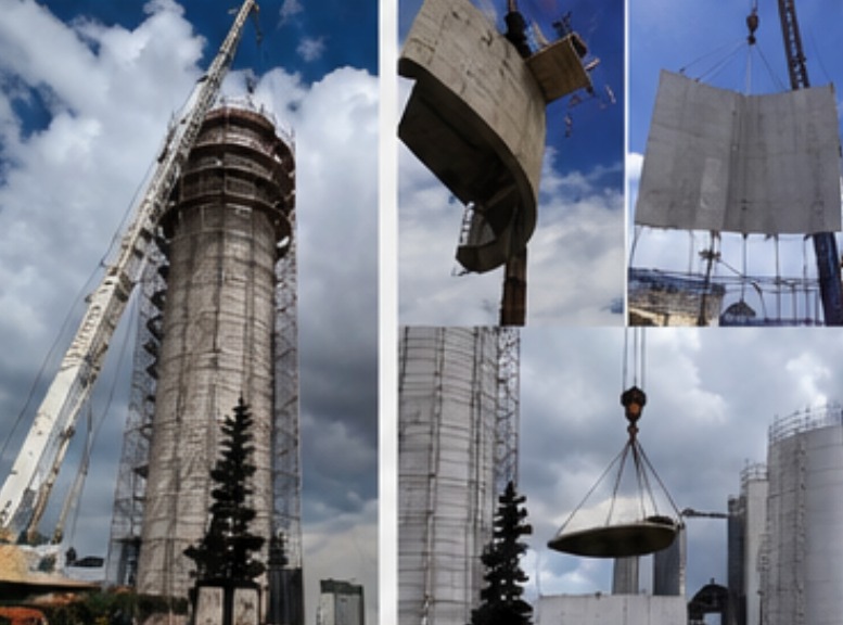 Etapas de desmontagem de estrutura de concreto com guindaste